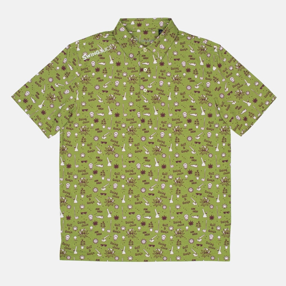 GOLF POLO - BRAND NEW - Swing Juice Golf and Ganja Allover Men’s Polo 3XL